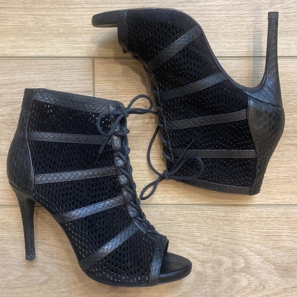 Joie | Sharie | Black Laser Cut Snake Lace‎ Up Pumps - Picture 3 of 13